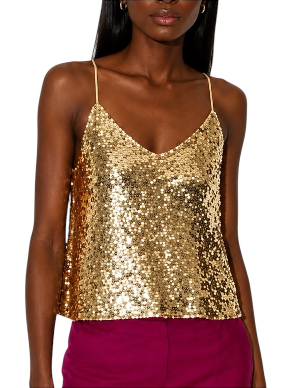 WALTER BAKER Haley Gold Sequin Crop Tank Top Large